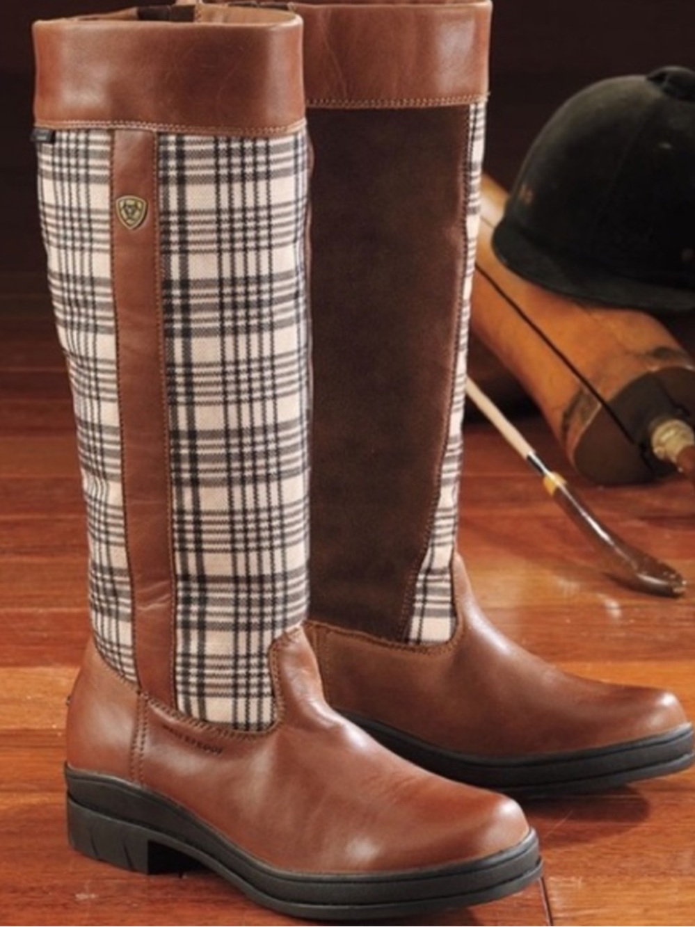 Ariat 5/A Baker Windmere Brown Leather & Plaid Tall Riding Boots waterproof